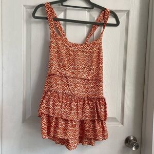 Banana Republic Silk Tiered Tank Top Size Small Orange & Cream Color Criss Cross